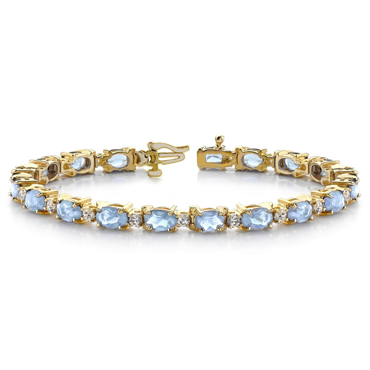 Vintage Aquamarine, Platinum and Diamond LIne Bracelet